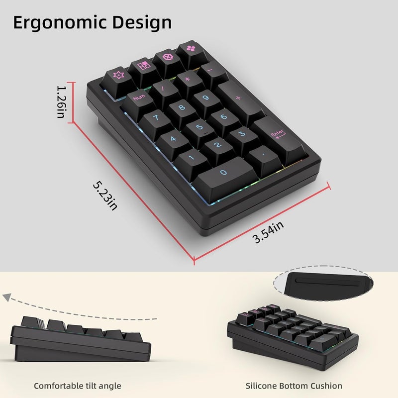 KEYCOOL K21 Mechanical Number Keypad Wireless Numeric Keyboard, Hot-swappable Bluetooth Numpad 5.0/2.4GHz, RGB Numerical Programmable Keyboard for Laptop Mac Win iOS Android - Image 3